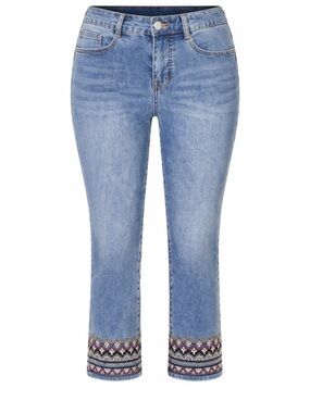 Tribal Audrey Crop Jeans Embroidered Hem NWT Sz 6